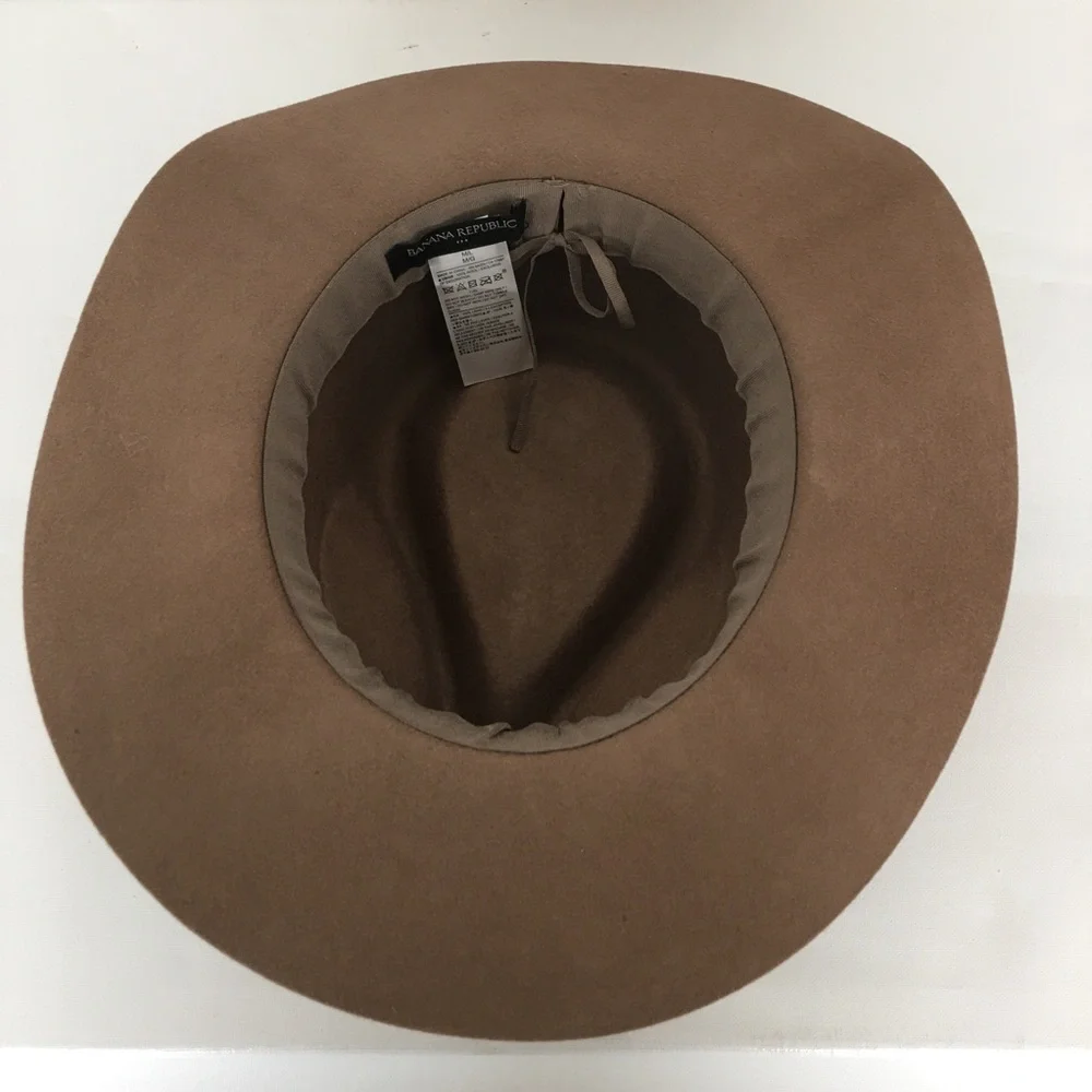 Banana Republic Boho Wool Felt Hat Tan Dark Brown Braided Leather Hat Band
